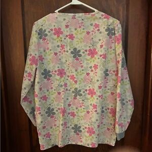 Scrub HQ Scrub jacket;  Floral Long Sleeve jacket - Pink, gray white